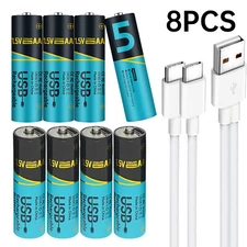 8Pcs 2200mWh USB AA Lithium Batteries Rechargeable 1.5V Battery Button Top