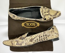 TOD'S Womens Sz 7 Brown Snakeskin Leather Loafer Square Toe w/ Dustbag RARE