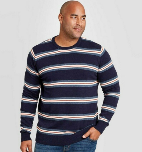 Large Striped Crew Neck Sweater Blue 