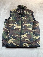 Swiss Tech Puffer Vest Mens XL Green Camo Full Zip Outdoor Pockets Performance