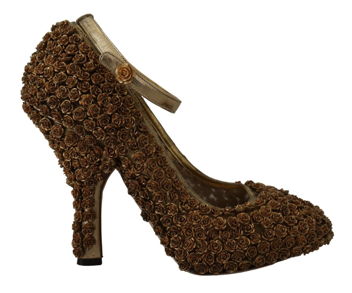 DOLCE & GABBANA Shoes Pumps Gold Roses Embellished Heels EU39