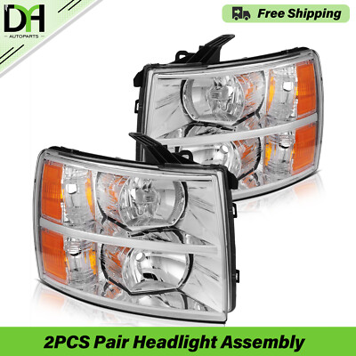 PAIR/2PCS Headlight Assembly For Chevrolet Silverado 1500 2500 3500 HD 2007-2014