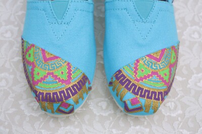 Hand Painted Mandala TOMS Women's Classic Bright Blue Canvas SlipOn Shoes  Size