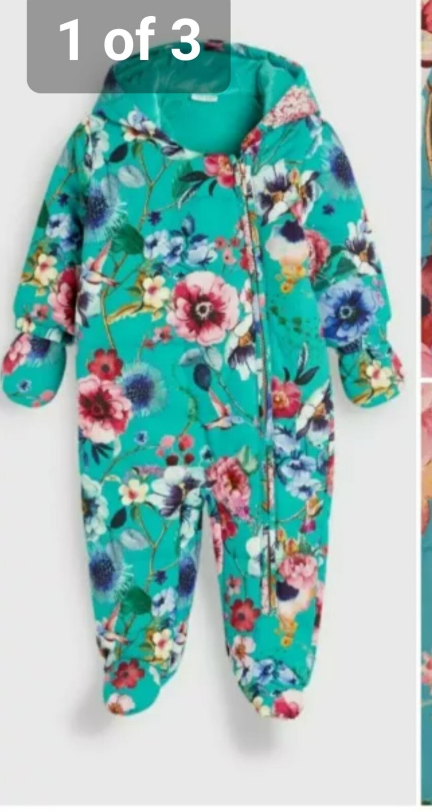 Next Baby Girls Turquoise Floral Snowsuit Pramsuit All In One 69