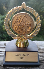 Music or Band Jazz Band Note trophy or award, 5" High gold on a brown base