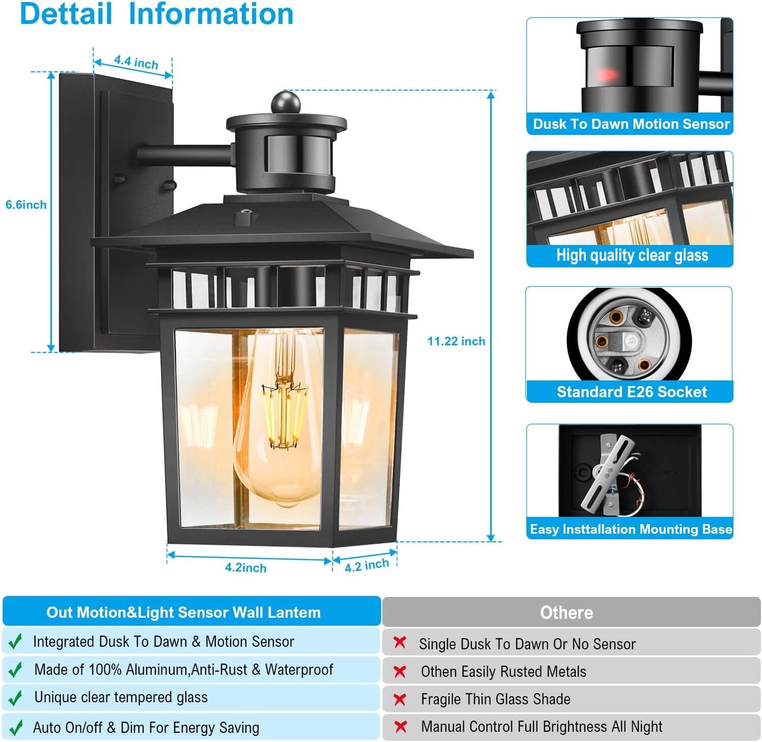 Motion Sensor Outdoor Wall Lantern Dusk To Dawn Sensor Exterior Wall