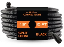 1.5" x 10' Black Split Loom Tubing Wire & Hose Cover Polyethylene Audio Video