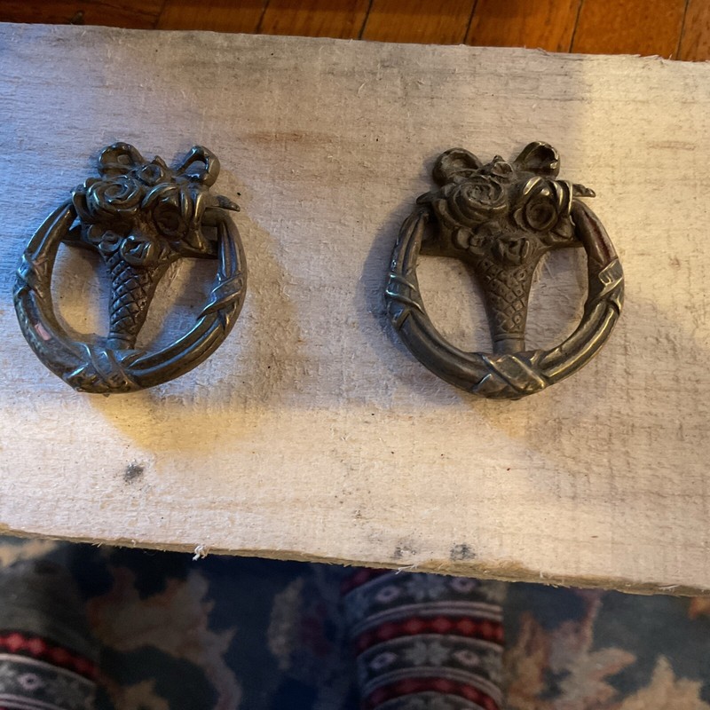 Pair Of Vintage Drop Ring Victorian Brass Hardware Floral Design