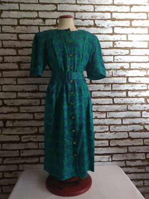 Vintage Adrianna Papell Jewel Tone Green Dress w Belt Geo Pattern SILK 14 B#1-17 | eBay Vintage Adrianna Papell Jewel Tone Green Dress w Belt Geo Pattern SILK 14 B#1-17 | eBay