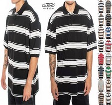 Mens Caltop Sportswear Stripped Short Sleeve Button Up Knit Polo Shirt