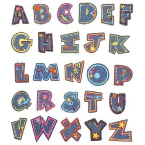 Jean A-Z Alphabet Letter Patches Embroidered Iron On Patch Diy Crafts - Afbeelding 1 van 3