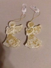 2 Christmas Ornament Angel w/ Wings 5 Inches Tall White with Gold Retails 8each