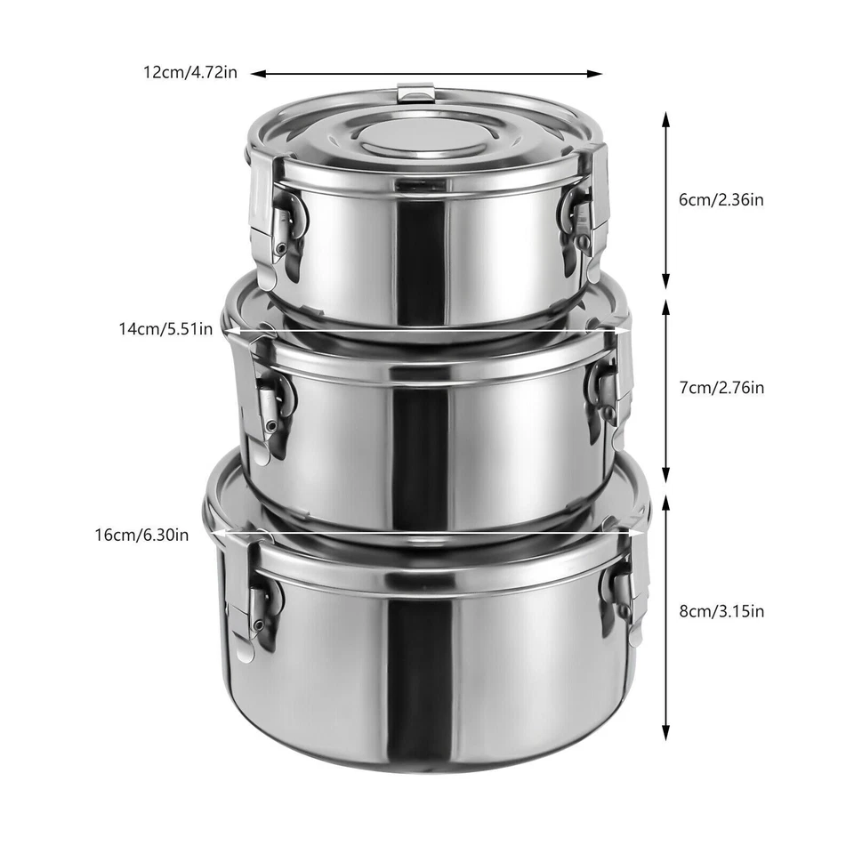 Set of 3 Stainless Steel Food Storage Containers Leak-Proof Smell-Proof With Lid - Image 2 of 4