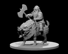Dwarf Male Fighter Adventurer on Boar Mount 28mm Scale DND D D Tabletop Mini