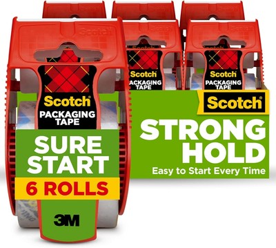 Sure Start Shipping Packaging Tape, 1.88''x 22.2 Yd, 6 Rolls, for Packing