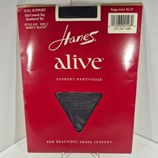 Hanes Alive Full Support Pantyhose Style 810 - Barely Black - Size C - New