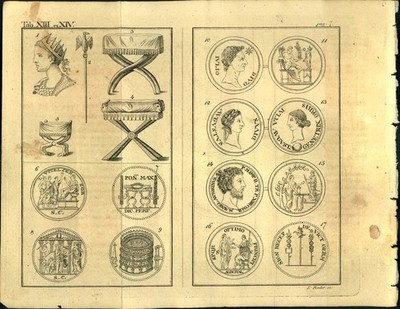 Kupferstich Stich - 1822 - Obrigkeitliche Ehrenzeichen bey den alten Römern - Rö