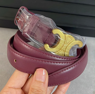 CELINE Women s Burgundy Designer Belt w/ Gold-Tone Buckle, Adjustable