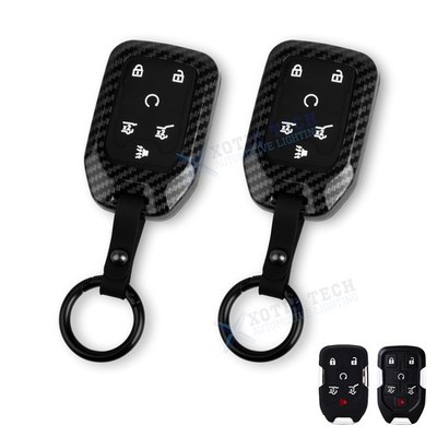 2x Carbon Fiber Style w/Black Key Fob Protector Case For GMC Yukon Sierra 1500