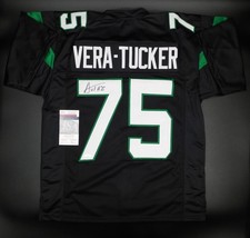 Alijah Vera-Tucker AVT Signed Autographed New York Jets Black Jersey USC JSA COA