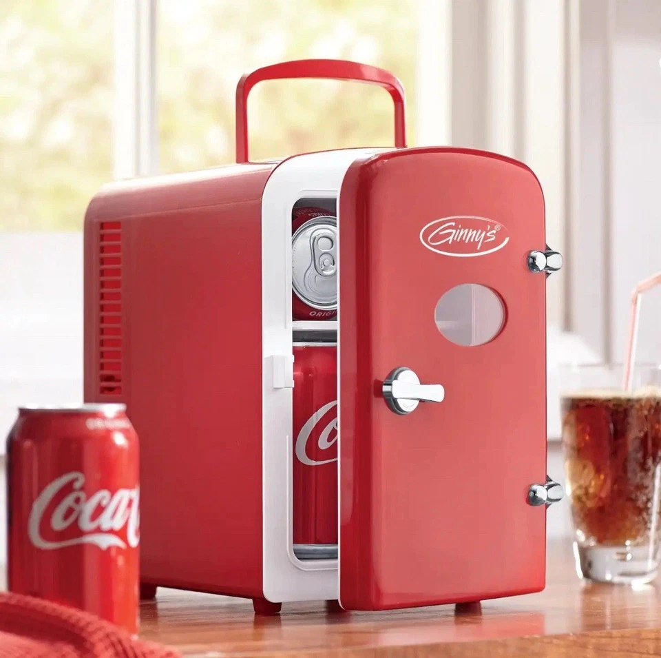 Ginny's Portable Retro Holds 6 cans or 4 liters Mini Fridge EFMIS129-GB-RED New - Image 4 of 4