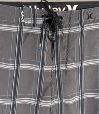 Hurley Board Shorts Mens Size 40 Swim Trunks Plaid Gray Striped Black Swimming
