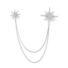 Silver Rhinestone Star Brooch for Women Girls Men Fashion Crystal Snowflake Tass