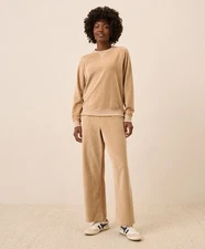 Pact Velour Cozy Set Sweatshirt + Wide Leg Pant 26” W55 $168 MSRP Sesame Sz XS