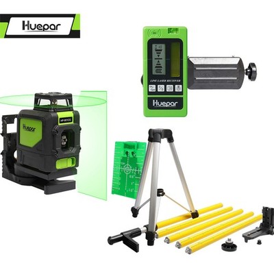 Huepar 901CG Linienlaser Kreuzlinienlaser + Laserempfänger LR5RG+ Teleskopstange