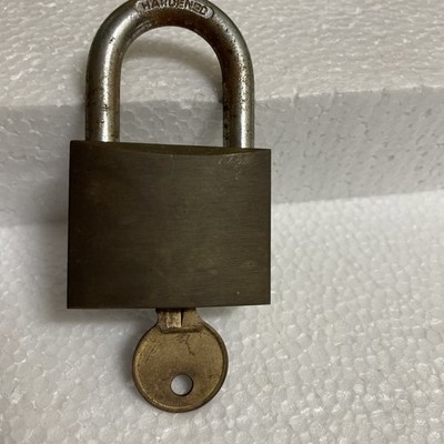 vtg unmarked brass lock & key has hardened on shank