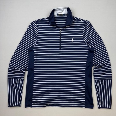 Polo Golf 1/4 Zip Pullover Womens M Striped Performance Long Sleeve Navy Stretch