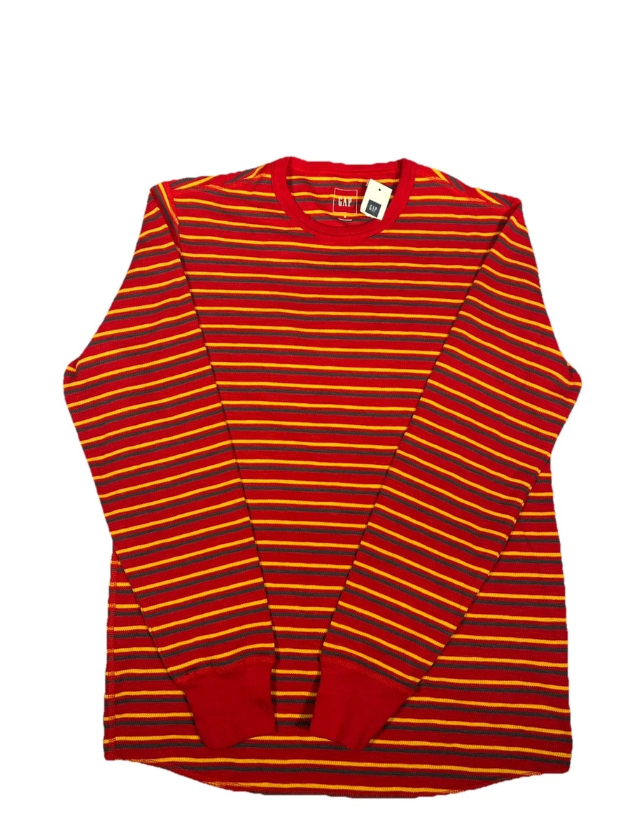 Chemise Thermique Homme Gap à Manches Longues Rayée - Taille S, Rouge Clair/bleu Marine, 100% Coton, NWT