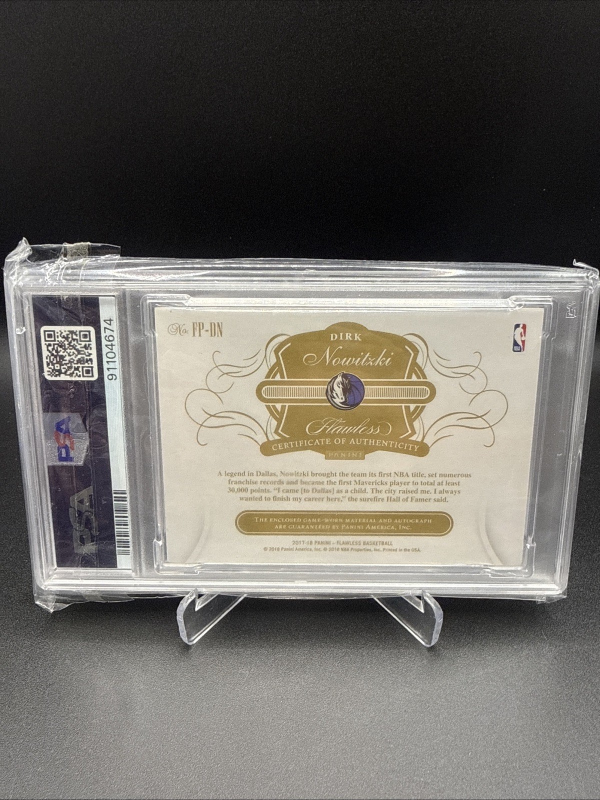 Dirk Nowitzki 2017 Panini Flawless Patch Autograph Jersey Auto /25 PSA 8 view 3