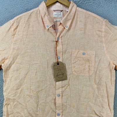 Weatherproof Vintage Linen Blend Shirt Button Down Mens XL Orange Pocket NEW