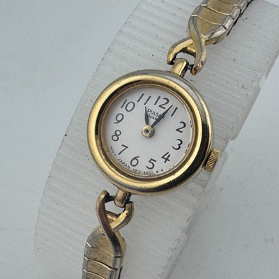 #ad #ad Vintage Pulsar Quartz Watch V810 0960 Women Gold Tone Stretch Analog New Battery $27.99