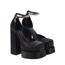 Versace Aevitas Platform Pumps EU 39.5/ US 9.5 Black Satin Crystal NIB $1,575