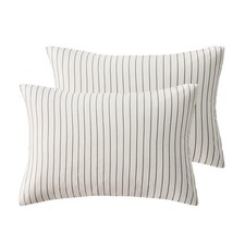 100 Natural Cotton Striped Standard Pillowcases Set, 2 Pack White with Thin ...