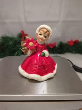 VINTAGE LEFTON POINSETTIA GIRL RED DRESS WITH CHRISTMAS TREE FIGURE - JAPAN 6604