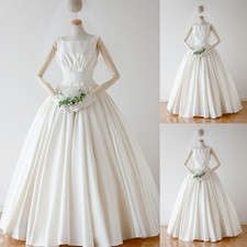 Vintage Wedding Dresses Satin Elegant Sleeveless A Line White Ivory Bridal Gowns