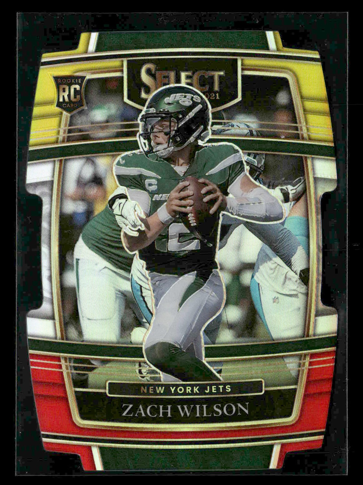2021 Panini Select Zach Wilson #44 Red and Yellow Prizm Die Cut Rookie Jets