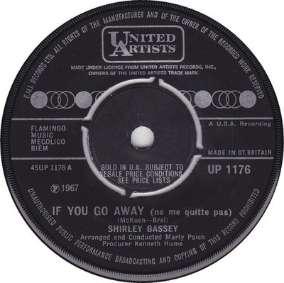 Shirley Bassey - If You Go Away Ne Me Quitte Pas - Used Vinyl Recor - G8100z