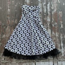 Target Dress Womens 8 Black White Floral Strapless Layered Gauze Hem Party