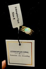 Ethiopian Welo Natural Opal Solitaire Band Ring , 14k GP over SS 925 sz 8 NWT