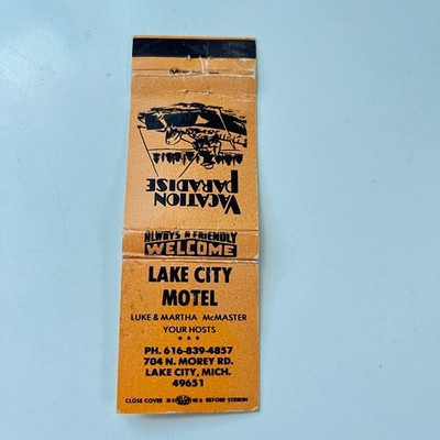 Lake City Motel Luke & Martha McMaster MI Vintage Matchbook Cover TMB91-1