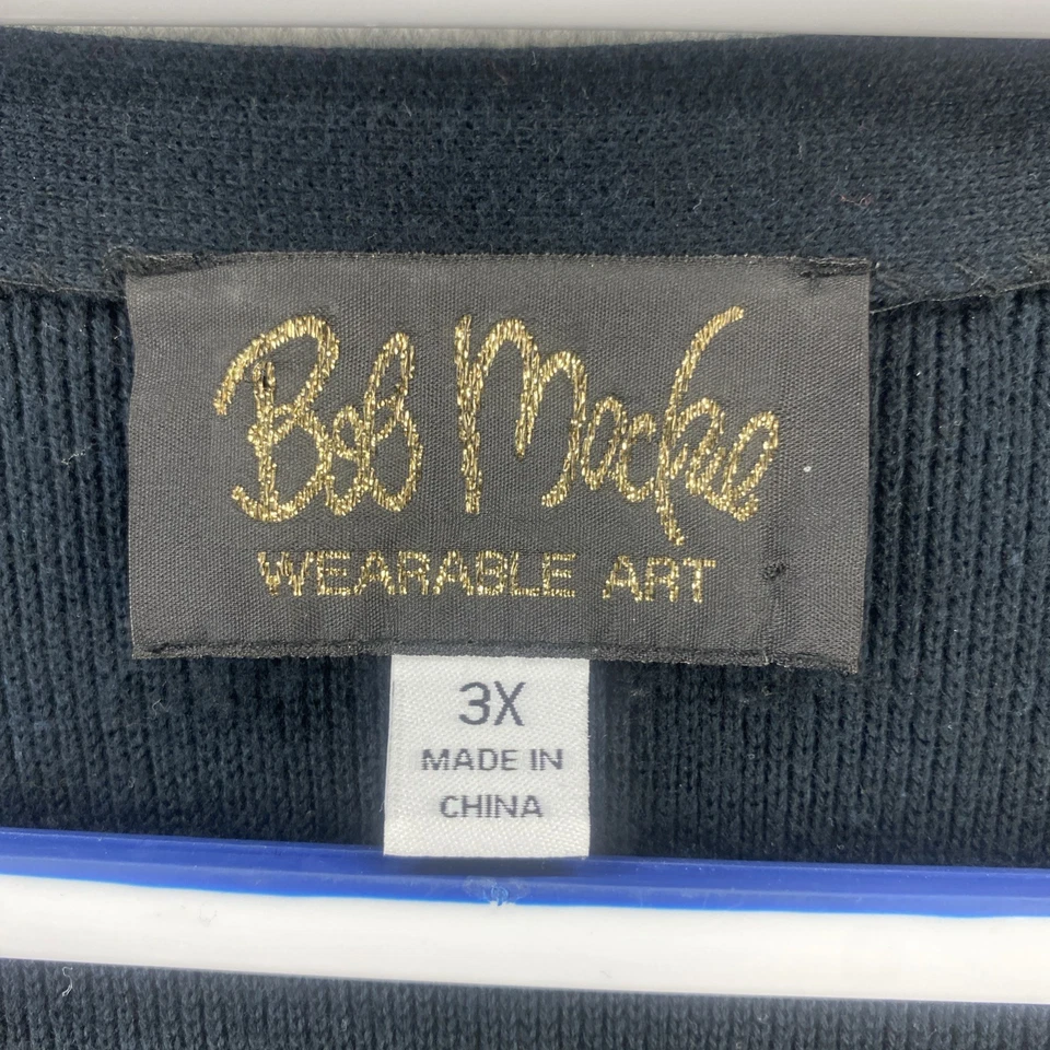 Bob Mackie 3X Black Feather Embroidered Cardigan Sweater Knit Jacket - Image 2 of 4