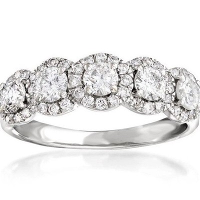 Ross Simons 1.00ctw Diamond Five-Stone Halo Ring 14kt White Gold Polished Size 5