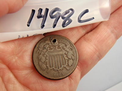 1865 Two Cent Piece Coin US Coin With Holes **Free Shipping**