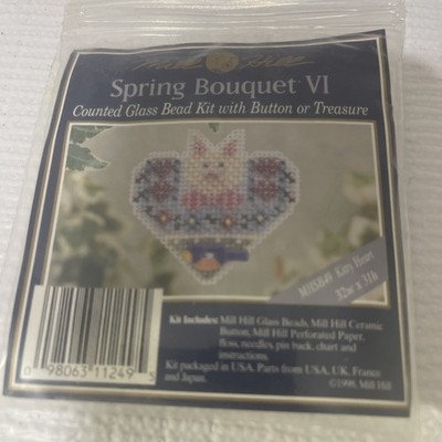 Vintage Mill Hill Spring Bouquet VI Bead Stitch Kit MHSB Kitty Heart .32X.31h