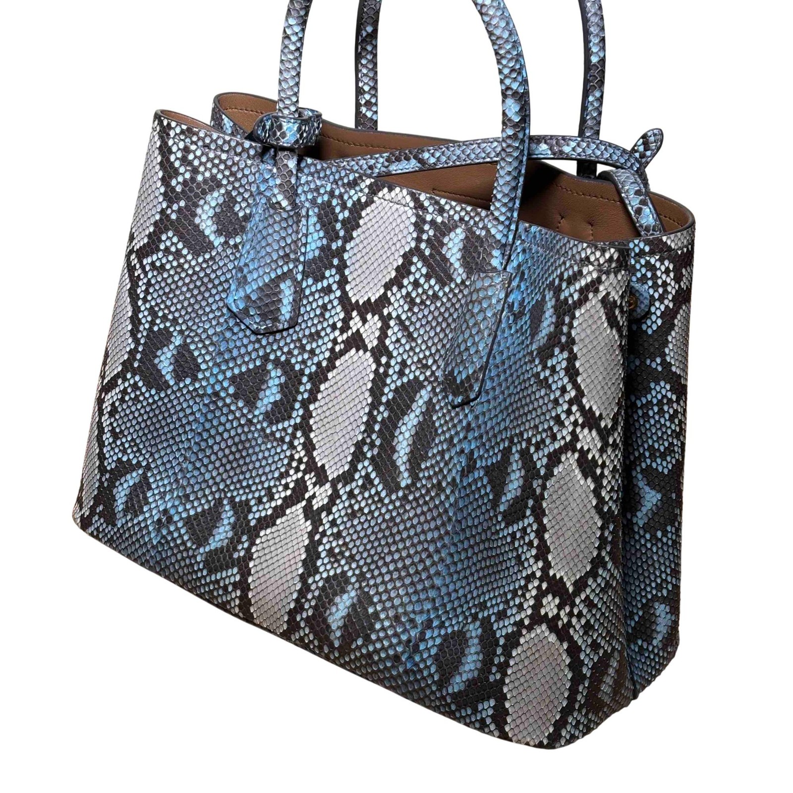 Prada Python Large Double Bag Roccia Blue/Tan Sna… - image 6