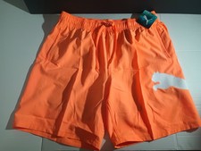 PUMA Men s Orange White Logo Swim Trunks Mesh...